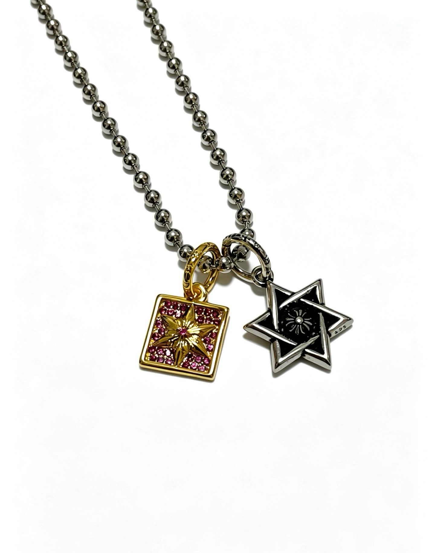 Chrome Hearts Beaded Necklace with Star and Square Charms